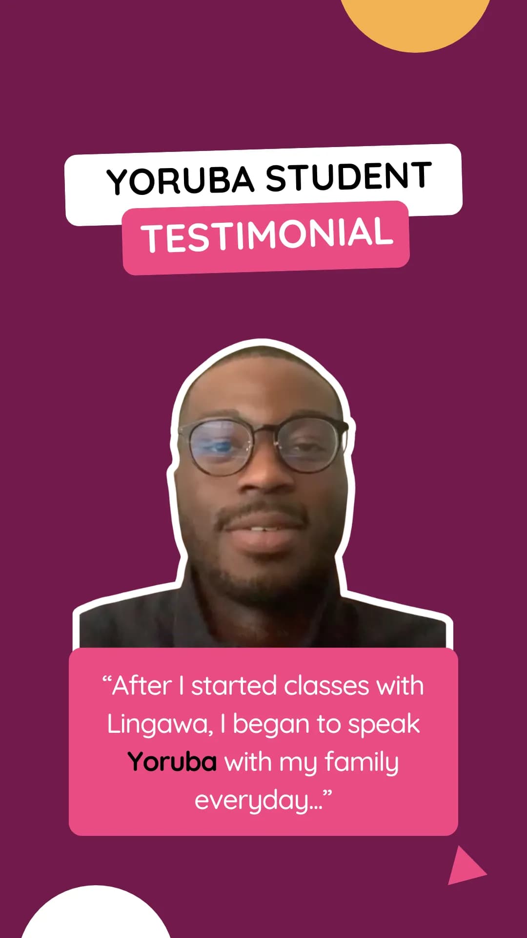 Testimonial thumbnail for Yoruba student