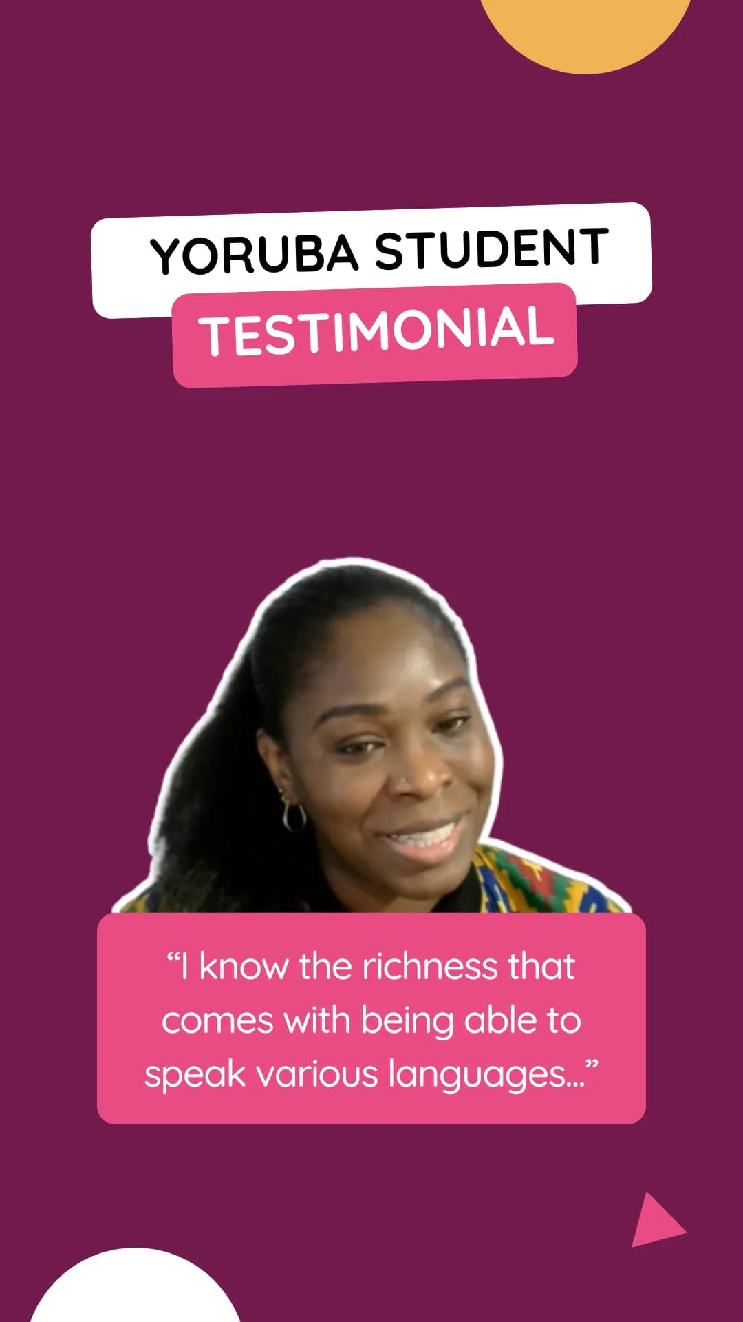 Testimonial thumbnail for Yoruba student