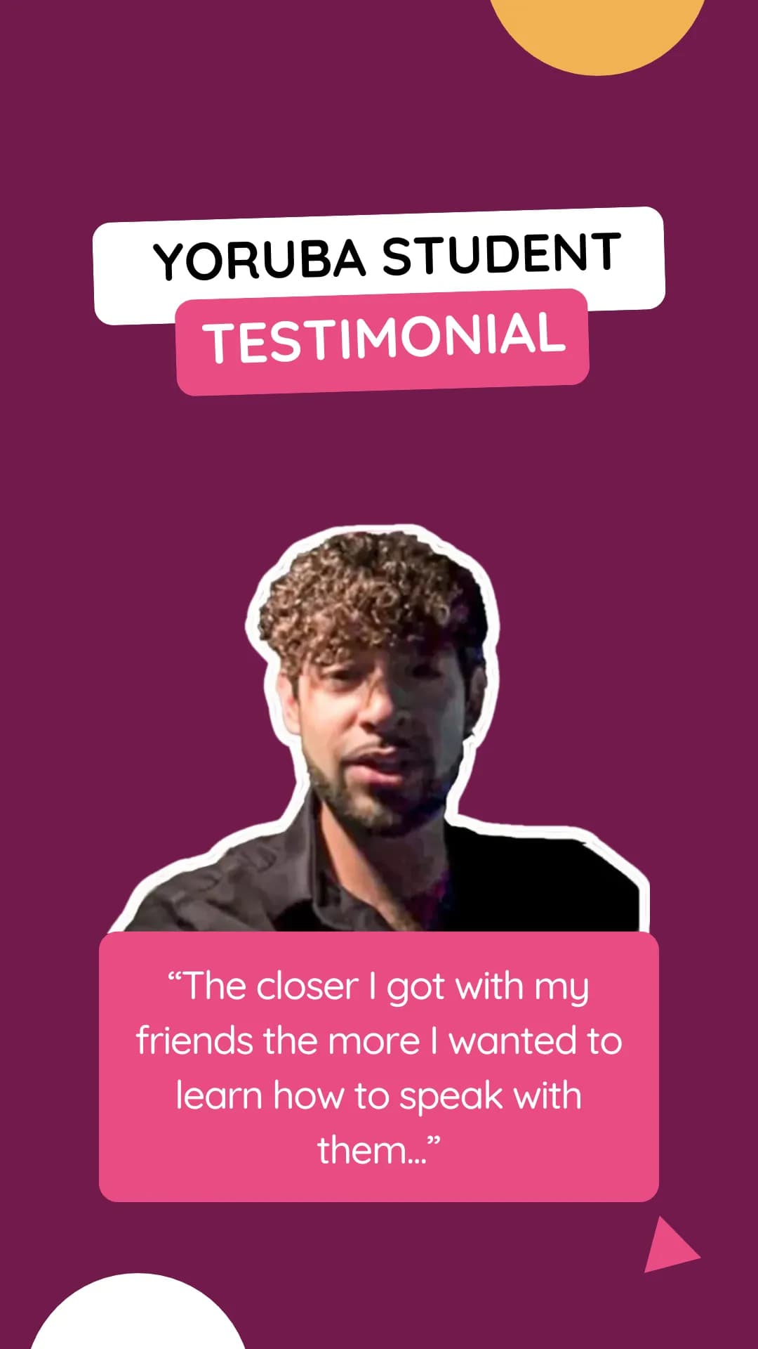 Testimonial thumbnail for Yoruba student