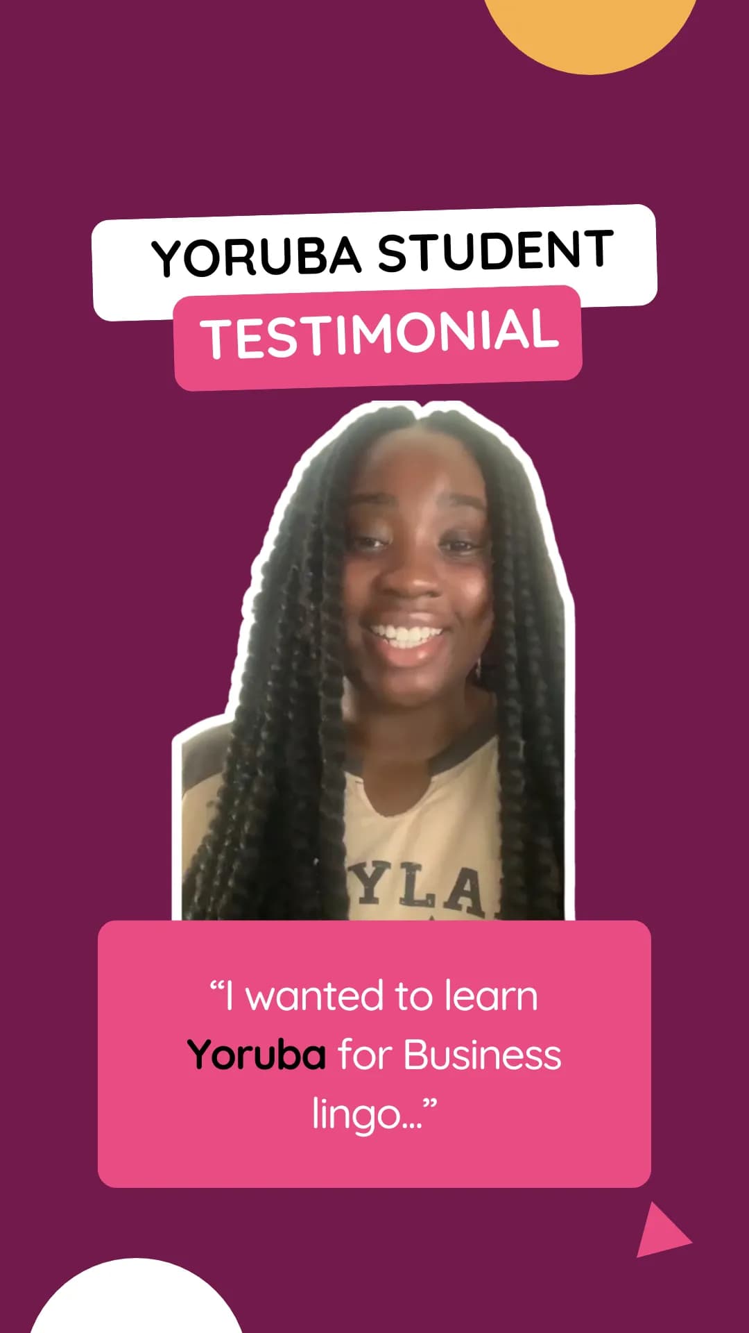 Testimonial thumbnail for Yoruba student